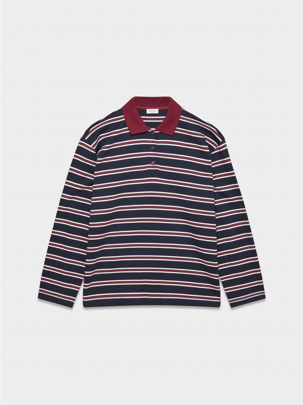 Aritzia InterLock Cotton Eton Long-Sleeve Polo Size S (Dark Navy/Burgundy)